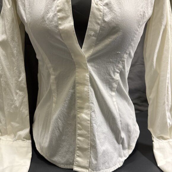 Moda International Button Up Shirt Women’s Size 2XS Ivory Long Sleeve Collared - Picture 16 of 16